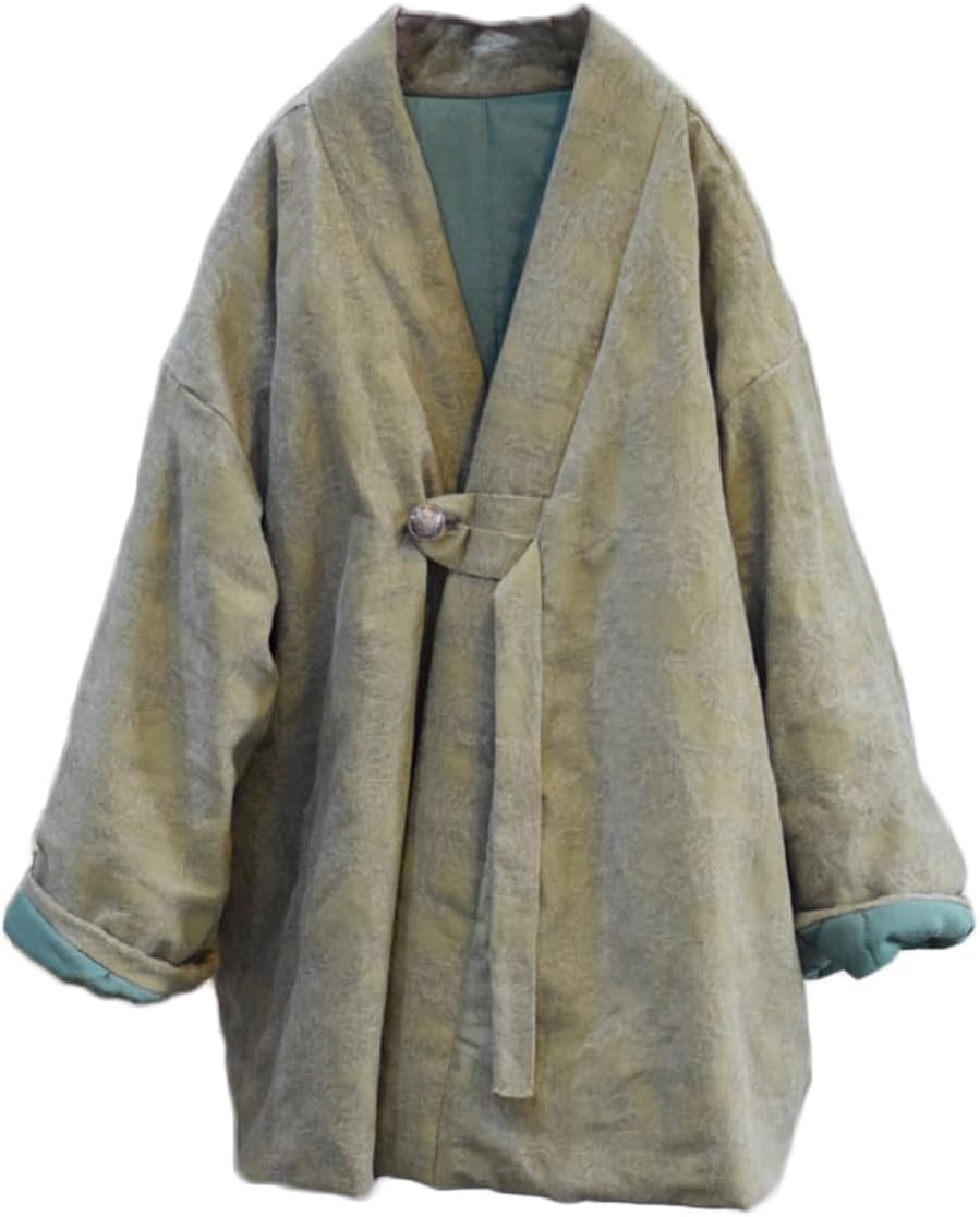 NFYM Women's Quilted Jacket Cardigan Jacquard Cotton Linen Long Sleeve Open Front Hanfu Style Padded Quilted Coats