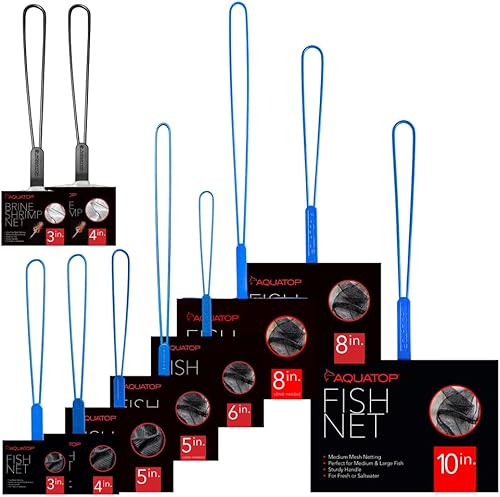 Miniatura 2 de AquaTop AQ-FN05F - Red para peces de acuario de malla fina de 5 pulgadas con mango azul de 10 pulgadas, suave, segura y duradera, ideal para tanques