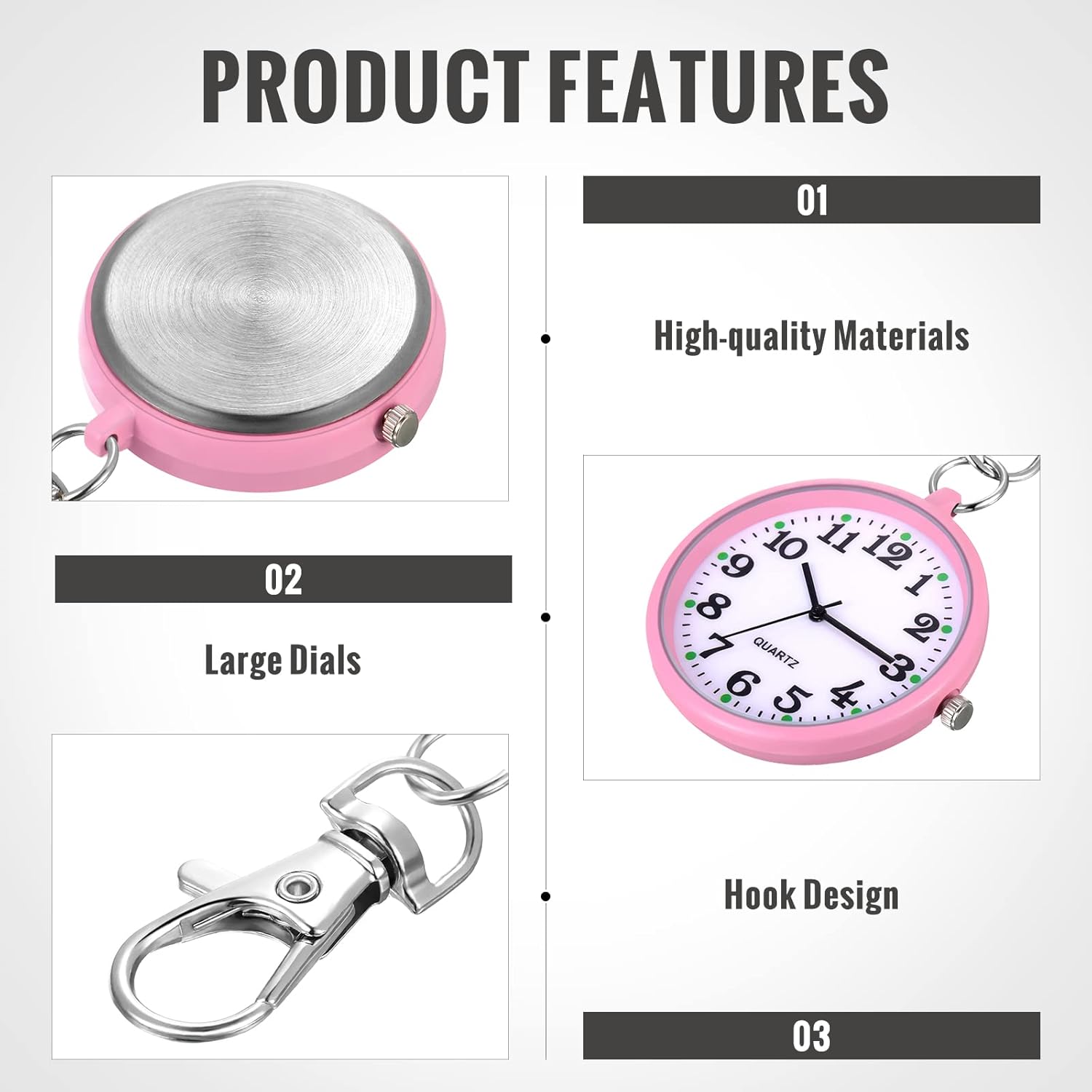 Outus 15 Pieces Quartz Nurse Pocket Watch Round Doctor Brooch with Key Buckle Hanging Nurse Watch Clip on Doctors
