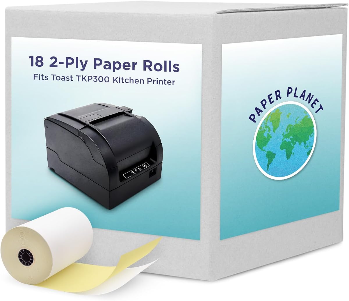 PaperPlanet 2-Ply Paper for Toast Kitchen Printer TKP300 | 18 Rolls | 2-Ply White/Yellow Carbonless Paper, Compatible with Toast Kitchen Printer, Fits TKP300 SNBC BTP-M300