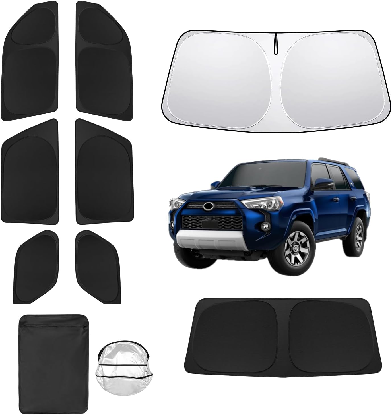 8pcs Car Window Shades for Toyota 4Runner 2010-2024 Accessories,Windshield Sun Shade Side Rear Full Sunshade,Sun Visor UV Blocking, Privacy Protection and Blackout for Camping Outdoor