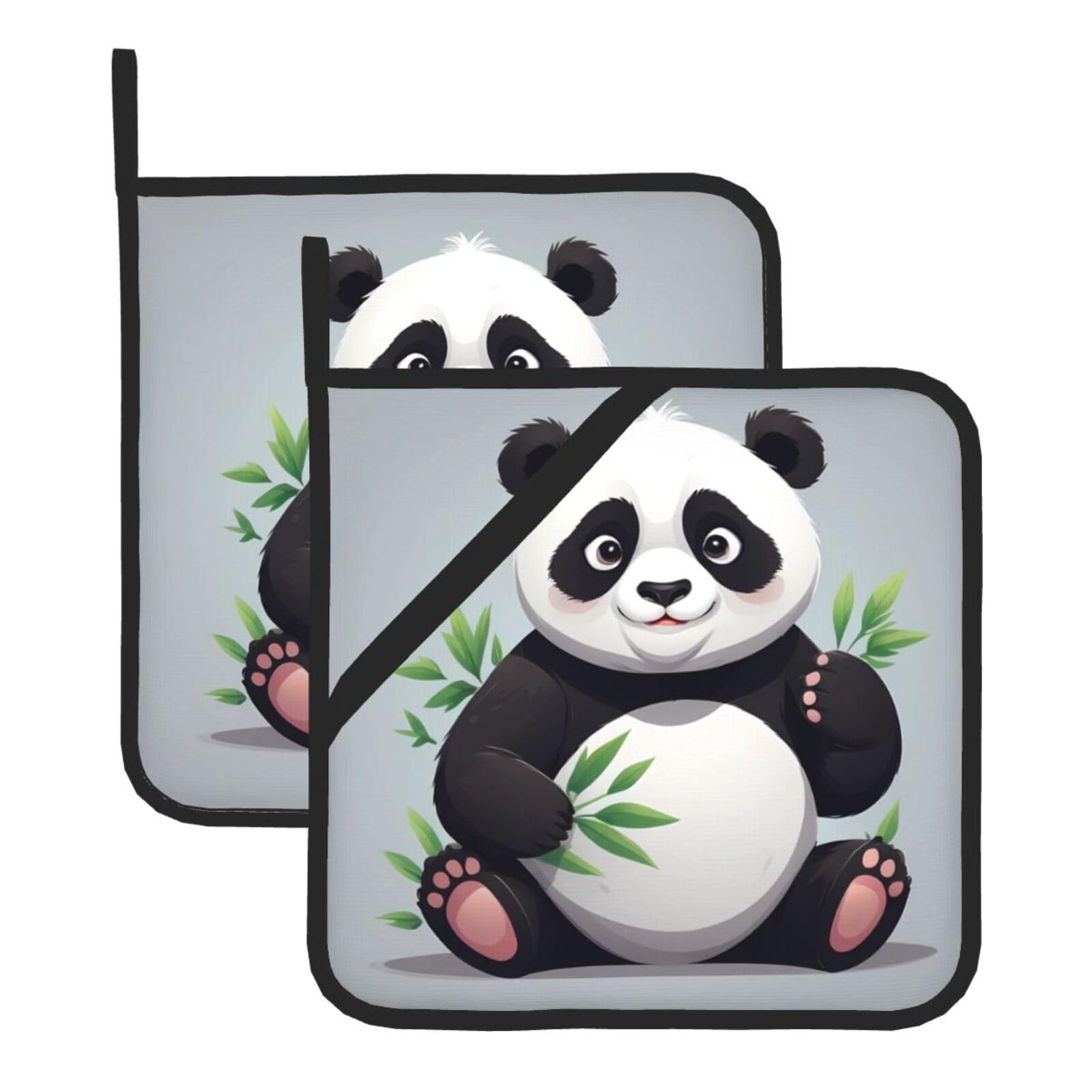 HJFCZH Funny Panda Printed Square Insulated Pot Mat Set (2-Piece) 8x8in Waterproof, Thickened & Easy to Clean with Lanyard Design for Kitchen, Oven & BBQ