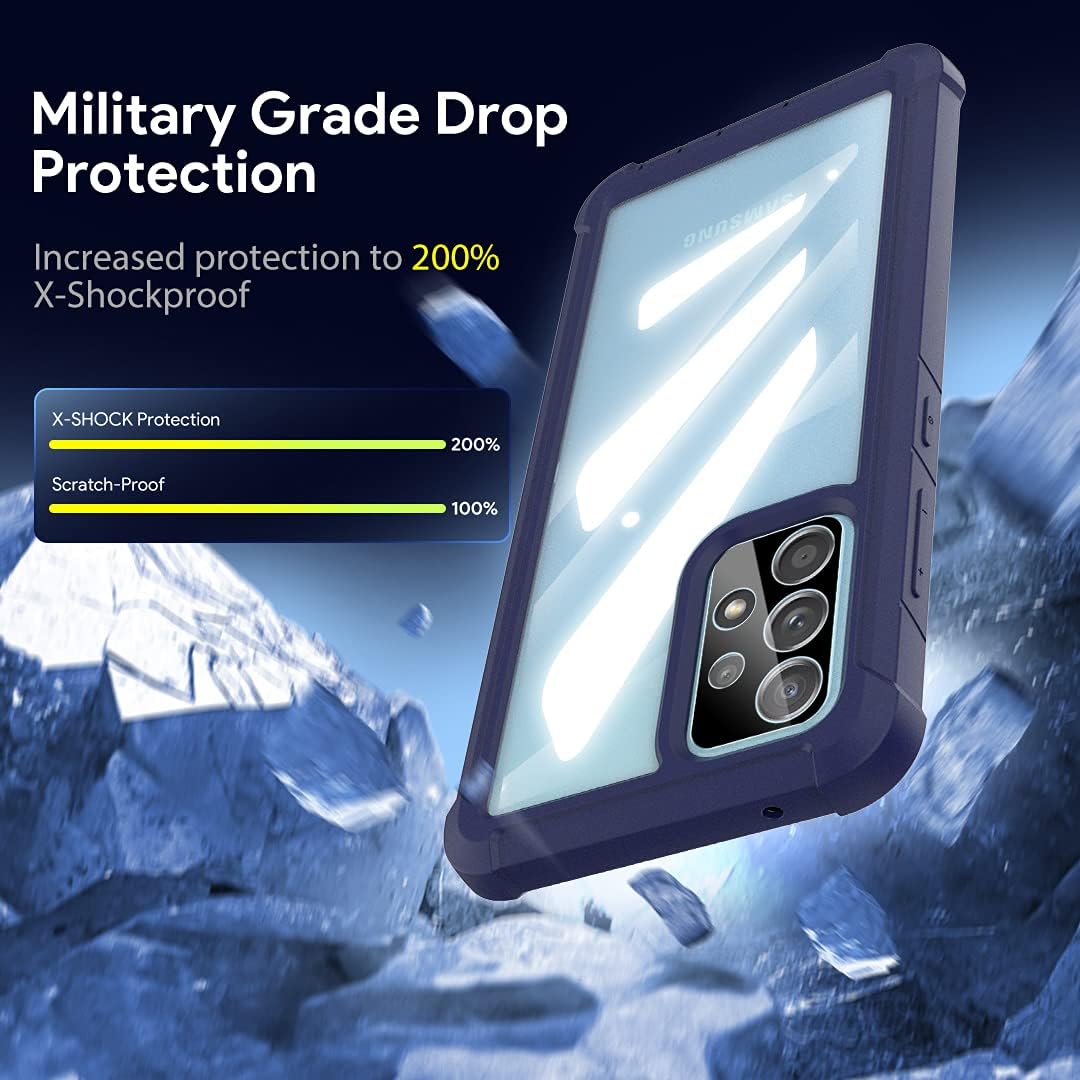 HATOSHI Samsung Galaxy A52 5G/4G Case with Built in Screen Protector + 2 Pack Camera Lens Protector, [5X Military-Grade Shockproof] Full Body Protective Clear Phone Cover, Blue