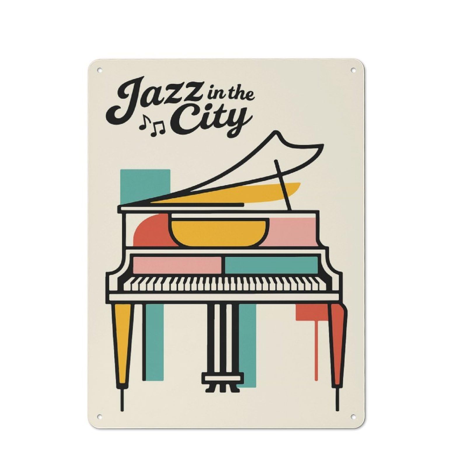 Junmoney Style-11 Vintage Jazz In The City Piano Metal Plaque 40X30cm, Diner Style Decor For Bakery, Diner, Cafe Or Family Room