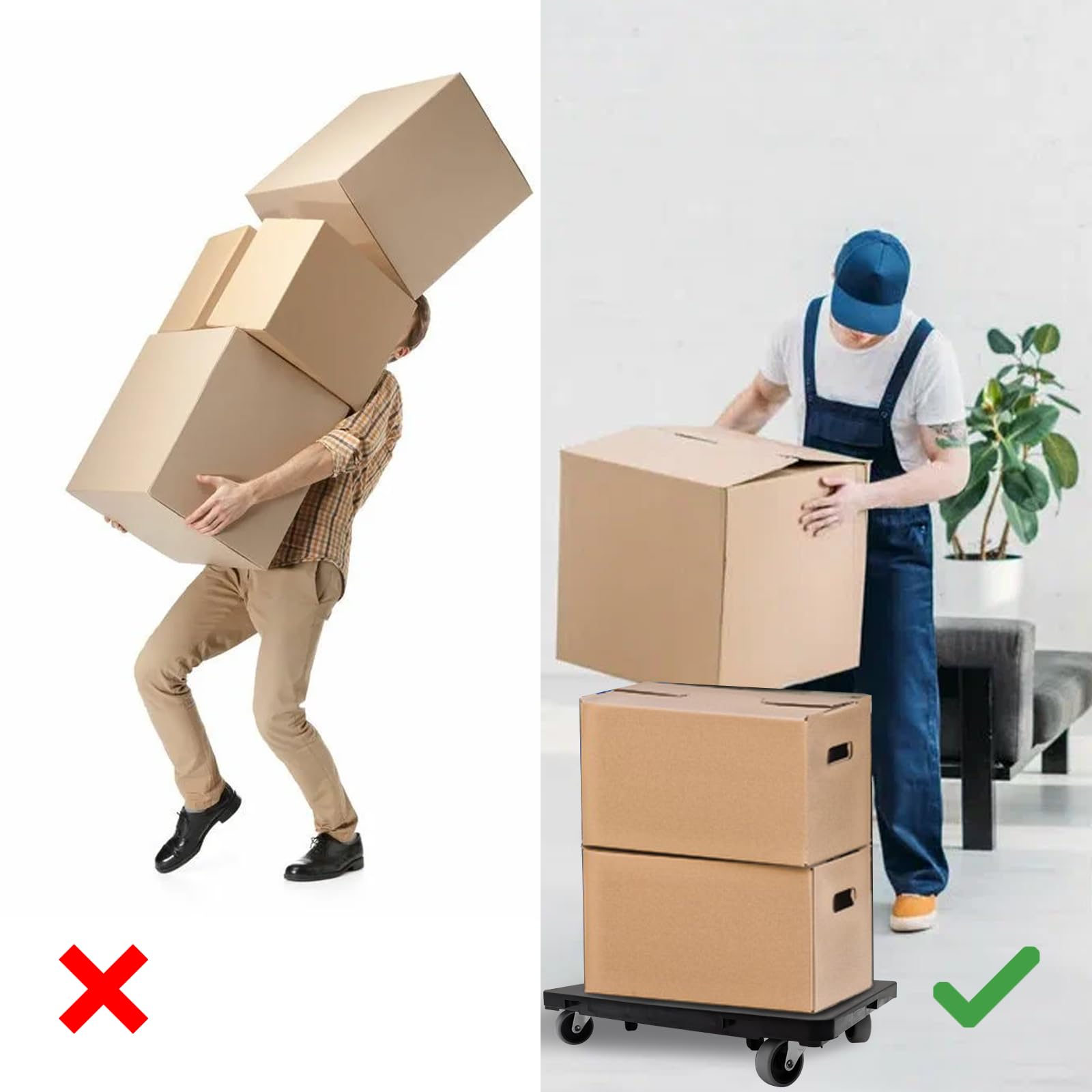 Carro rodante para muebles, 2 paquetes de mudanzas de muebles con 4 ruedas, plataforma plana resistente para mover muebles, capacidad de 440 libras, carrito de diseño entrelazado (2, negro)