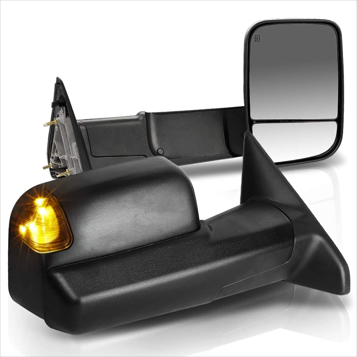 [Pair] Power Heated Tow Towing Mirrors Side Mirrors w/Smoked LED Signal Compatible with 09-16 Dodge Ram 1500-5500,Black