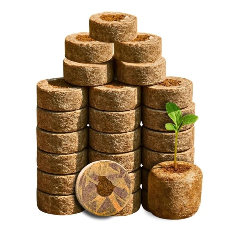 Image of GREENLOOP Cocopeat Coins | Jiffy Plug for Seeds| 40mm Size| 25 Coir Coins | Optimum to grow Seed into plant seedlings, Diameter 4 cms, Height 1cms, Expands 5X when soaked in water, bio-degradable