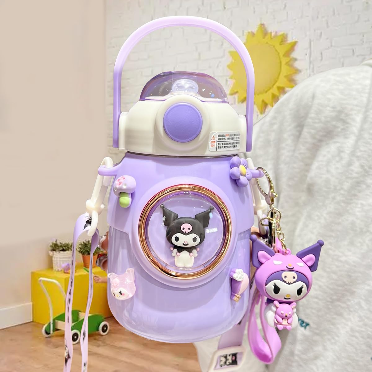 Woskailly Cute Stainless Steel Water Bottle with Portable Stylish Perfect Sport Set, Vacuum Insulated Bottles 24.6oz (Purple)