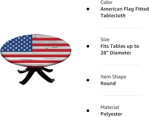 Miniatura 6 de Mantel redondo ajustable con bandera estadounidense, bandera del 4 de julio sobre fondo de grano de madera, borde elástico, para