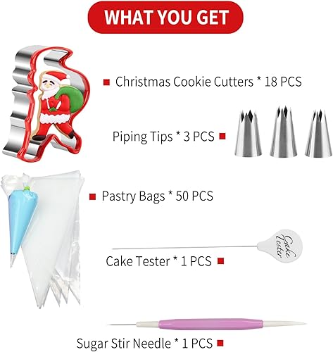 Miniatura 2 de SurgeHai Cortadores de galletas de Navidad y cortadores de galletas de Acción de Gracias, juego de 18, 50 bolsas de pastelería, 3 puntas de tubería,