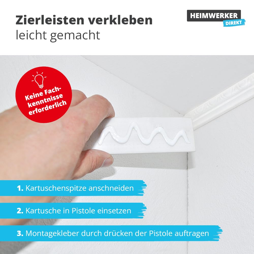 6x Alfa MK 2000 Montagekleber – 440 g Wandkleber Weiß extra Stark (2,64 kg) | Profi Qualität - Pastöser Kleber mit extrem hoher Anfangshaftung für Sockelleisten, Zierprofile, Holzwerkstoffe und Styropor