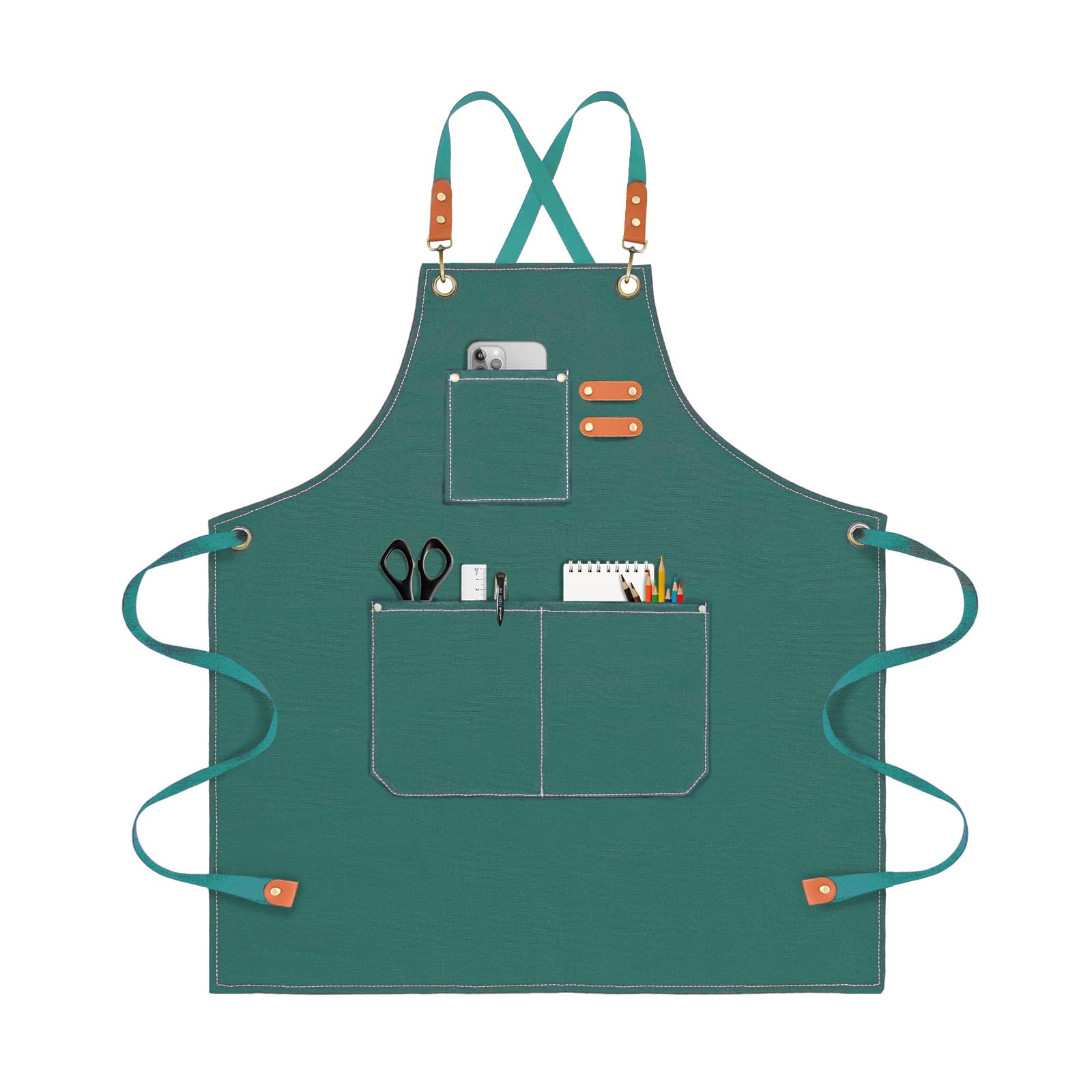OUNLEN Chef Apron for Men Women Canvas Aprons with 3 Pockets Cross Back Resistant Work Apron for Cooking