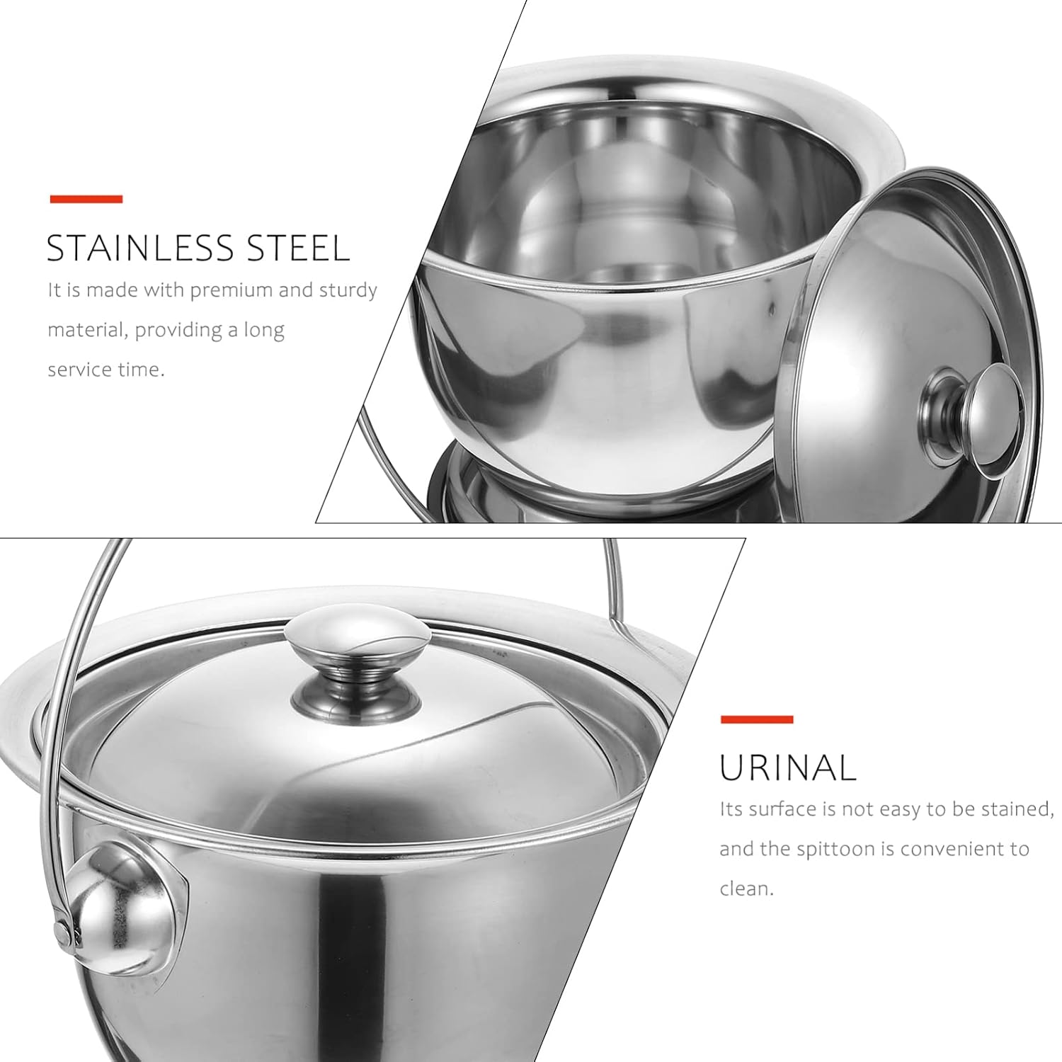 Tofficu Stainless Steel Urinary Pot with Lid 9.84 Inch Portable Covered Night Urinal Bedpan for Elderly Children Pregnant Women Home Travel