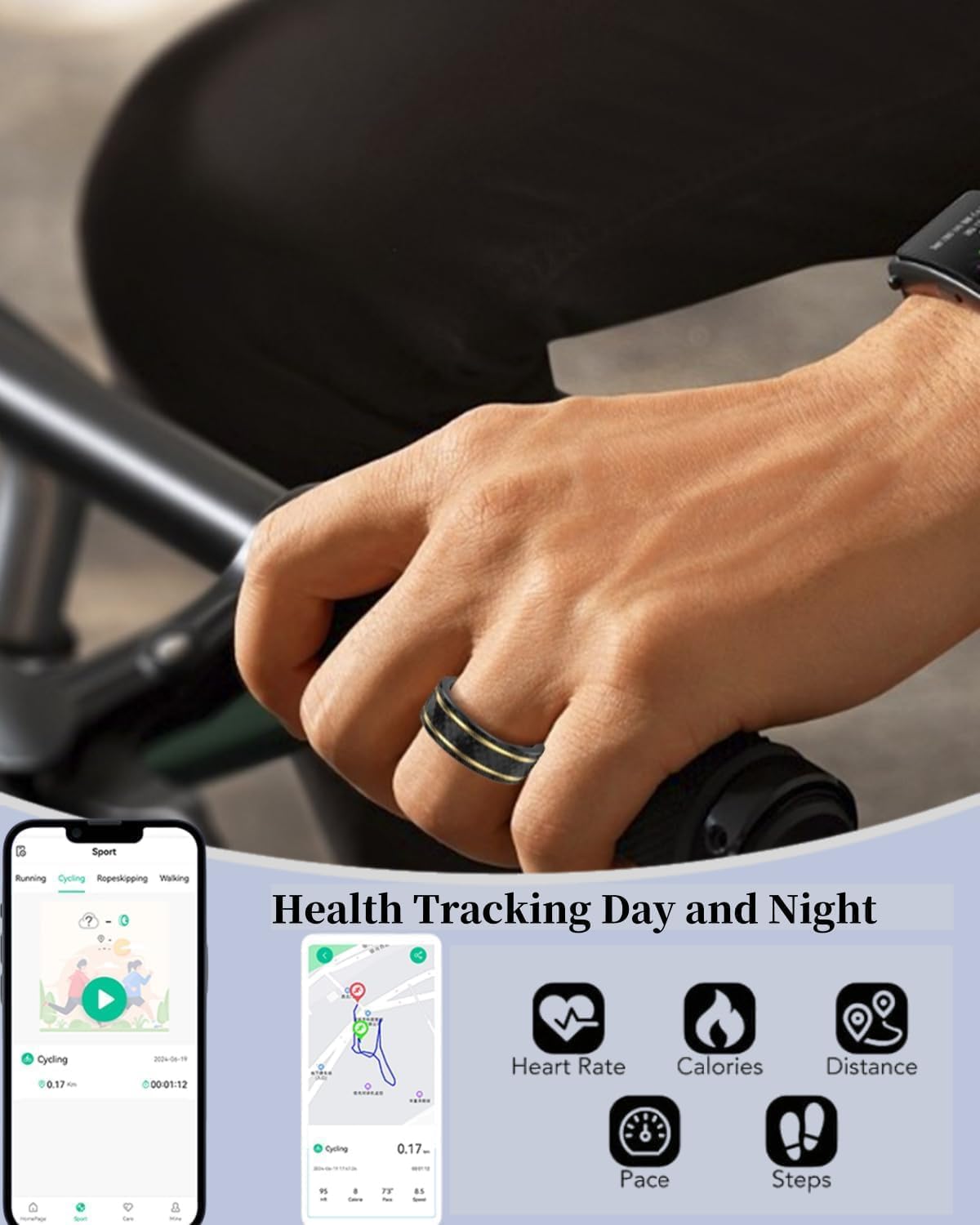 Smart Ring Moniteur de sommeil Moniteur d'oxygène dans le sang Compteur de doigt Moniteur de fréquence cardiaque Moniteur de pression artérielle Moniteur de sommeil Étanche pour le sport, le