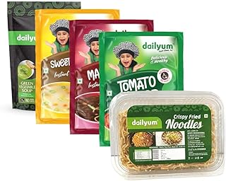 Dailyum Instant Soup Combo of 5 | No Onion No Garlic | Manchow Soup 50g | SweetCorn Soup 50g | Tomato Soup 50g | Green Ve Price In India