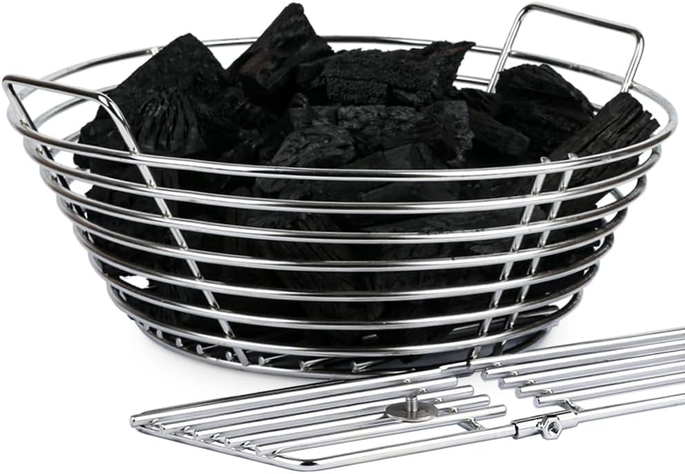 Stainless Steel Charcoal Ash Basket for Large Big Green Egg & Kamado Joe Classic, Lump Charcoal Basket with Divider,Accessories for Big Green Egg
