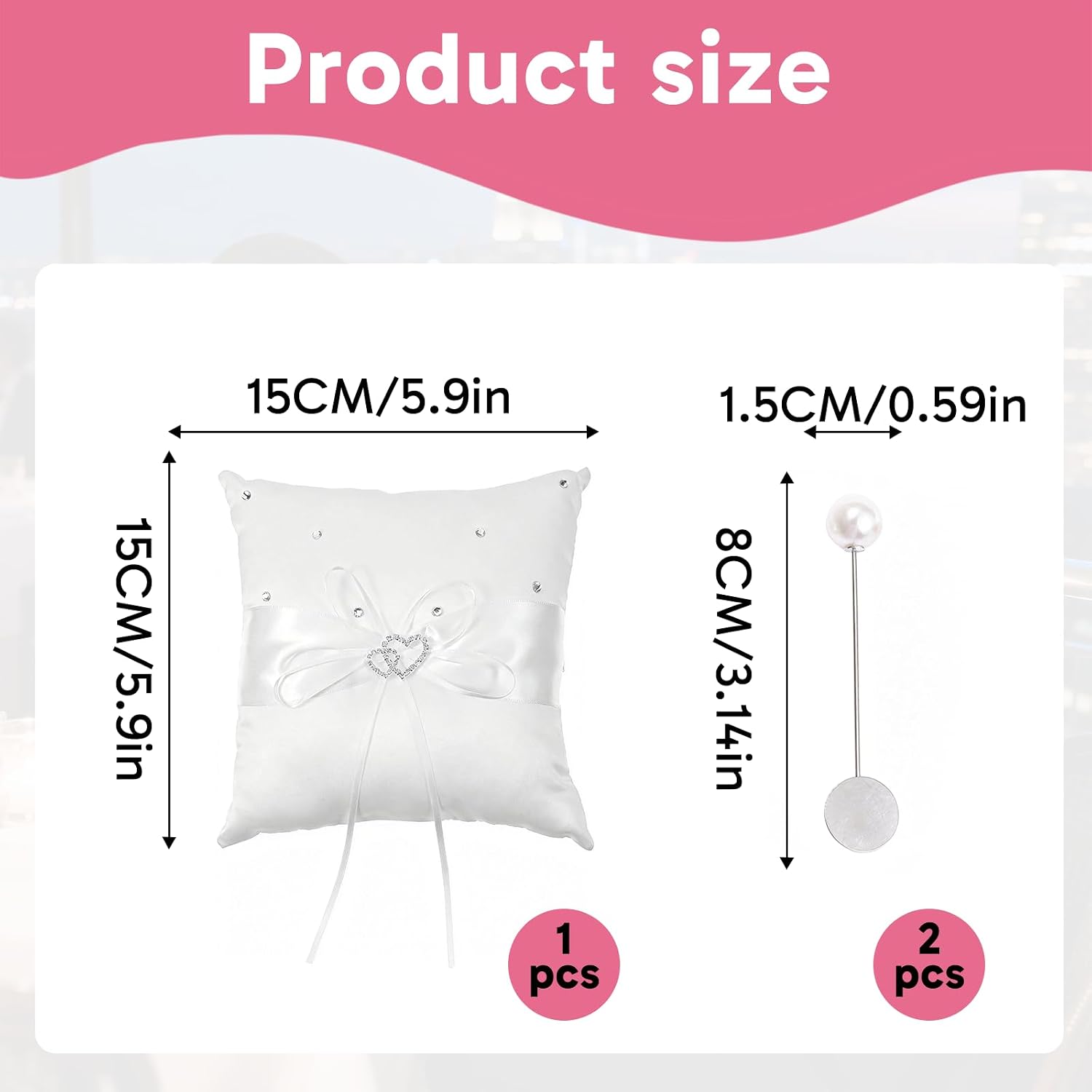 3 Pcs Ring Bearer Pillows, Set Includes 1 Ring Pillow and 2 Pearl Brooch Pins for Wedding Ceremony DecorationRing Pillow for Ring Bearer, White Ring Bearer Pillows