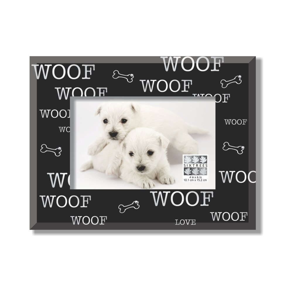 Sixtrees Woof Bone Rhinestone Glass Expression Frame, 4 by 6-Inch
