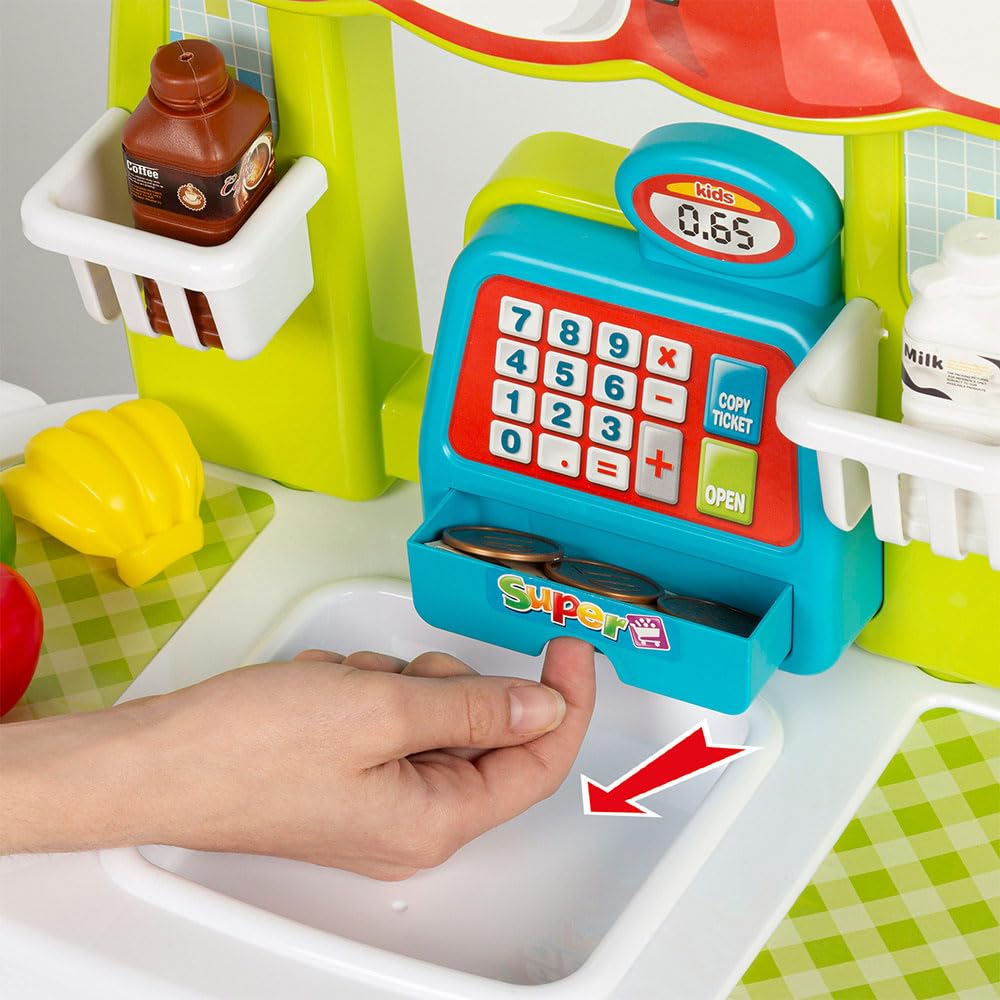 COLORBABY My Home - Supermercato giocattolo My Home con scanner, luce e suono, misura 66 x 25 x 68 cm, include più di 40 accessori, negozio per bambini, gioco educativo per bambini +3 anni (47966)
