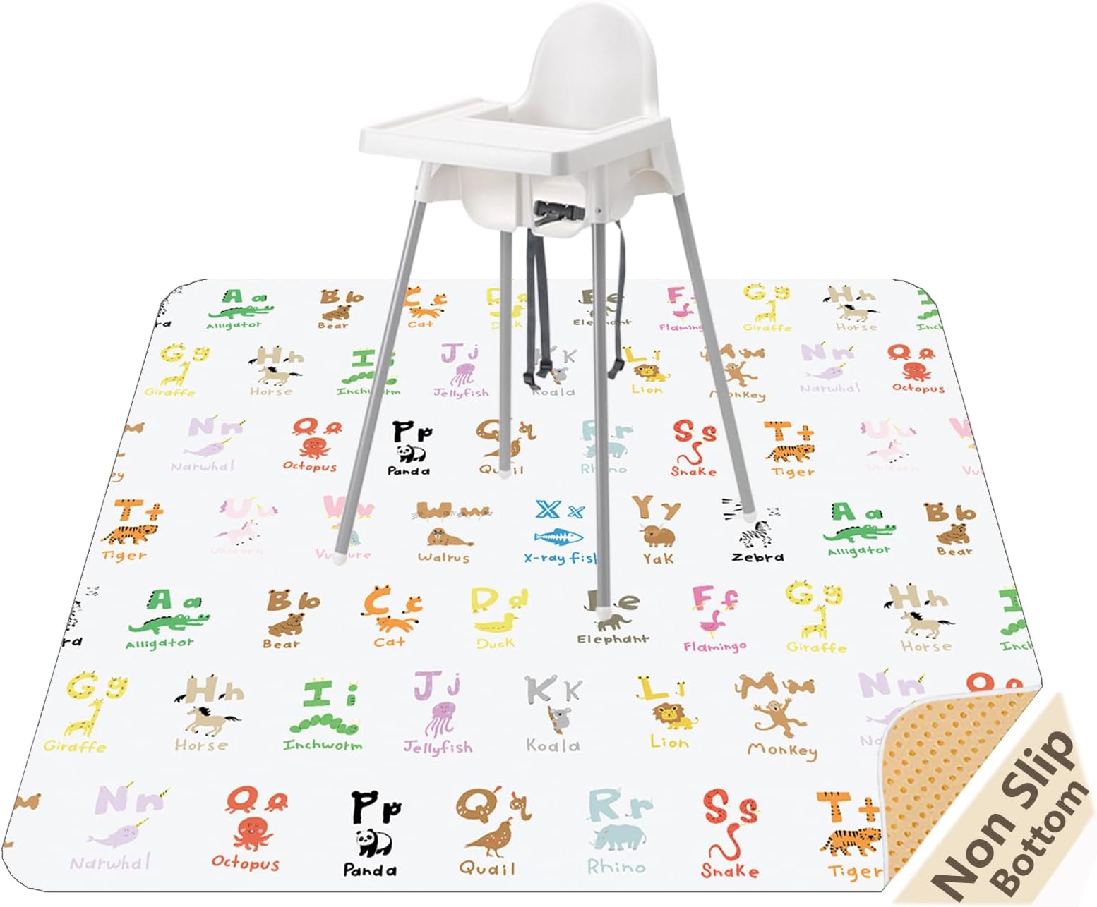 51" Splat Mat for Under High Chair/Arts/Crafts, WOMUMON Baby Washable Spill Mat Waterproof Anti-Slip Floor Splash Mat, Portable Play Mat and Table Cloth