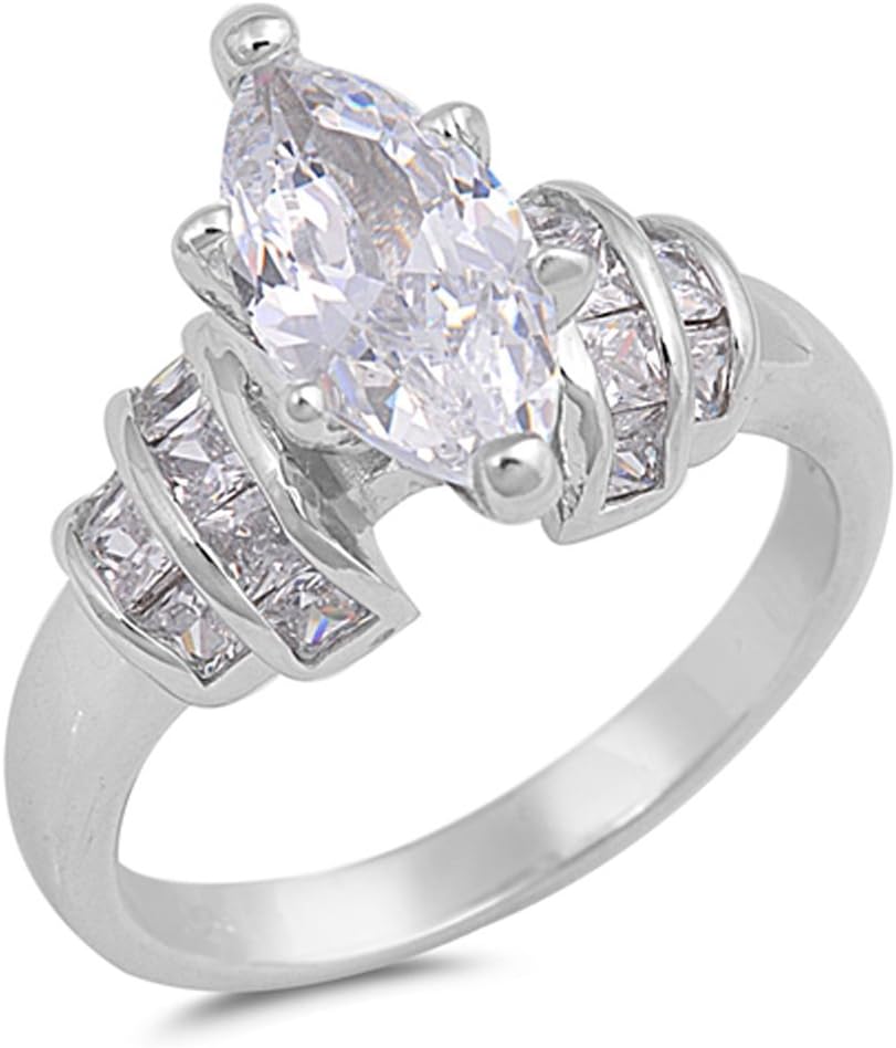 CHOOSE YOUR COLOR Sterling Silver Marquise Wedding Ring