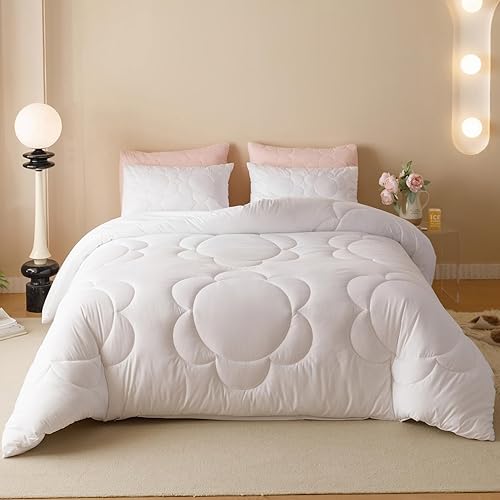 Miniatura 8 de KAREVER Juego de edredón floral burdeos, tamaño individual, color blanco con flores burdeos, juego de edredón de 3 piezas, edredón tamaño individual