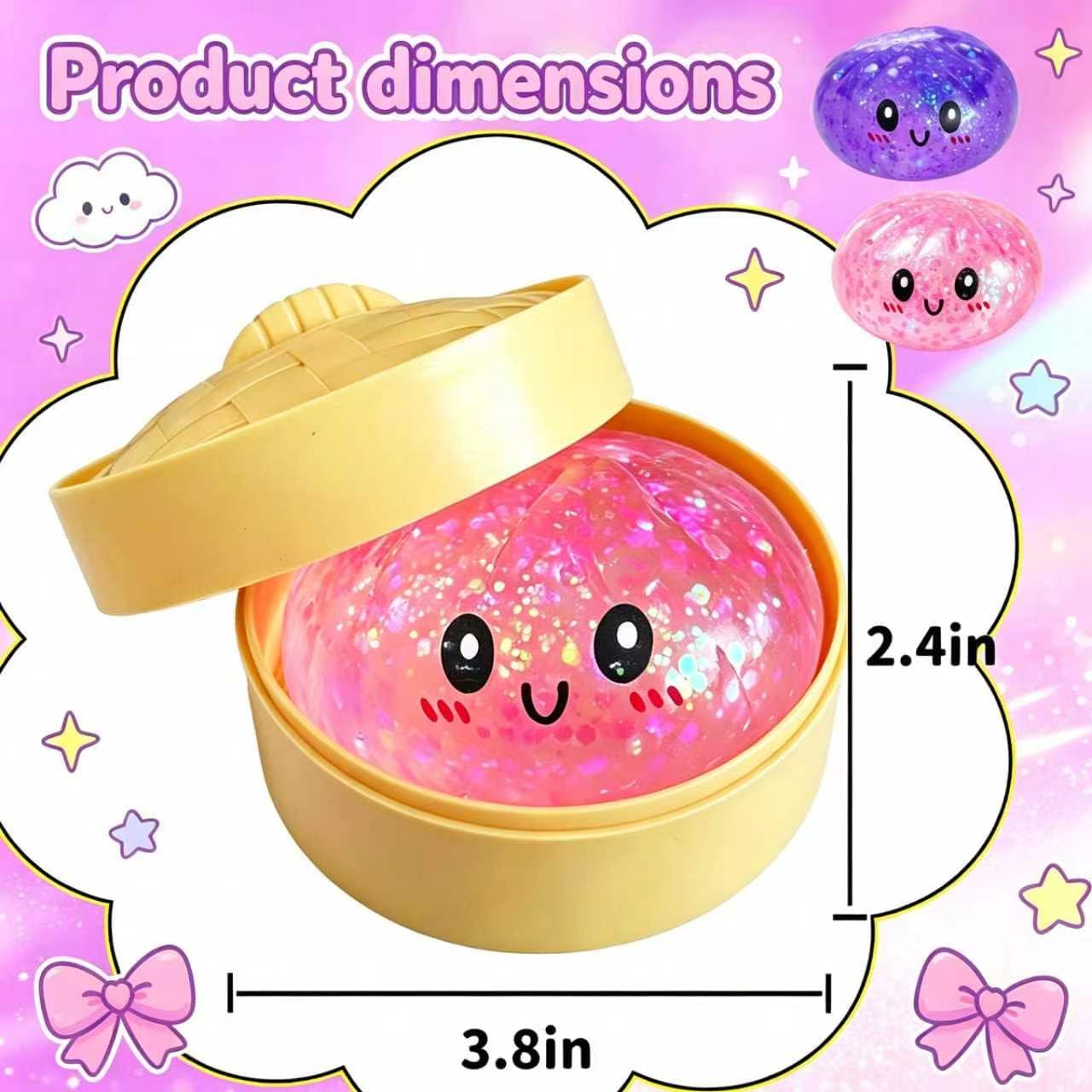2 Packs Sugar Glitter Dumpling Squishy Toys, Dumplings Squeeze Stress Anxiety Relief for Kids & Adults, Dumpling Squishies Sensory Fidget Toy Gift for Boys,Girls,Teens