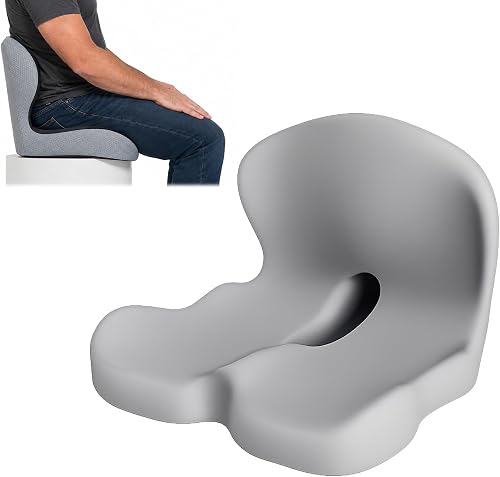Orthopedic Seat Cushion – L-Shaped Lumbar Support Memory Foam Comfort for Long Sitting, Ergonomic Support for Office Chair, Wheelchair, Car & Travel (Light Gray,1)