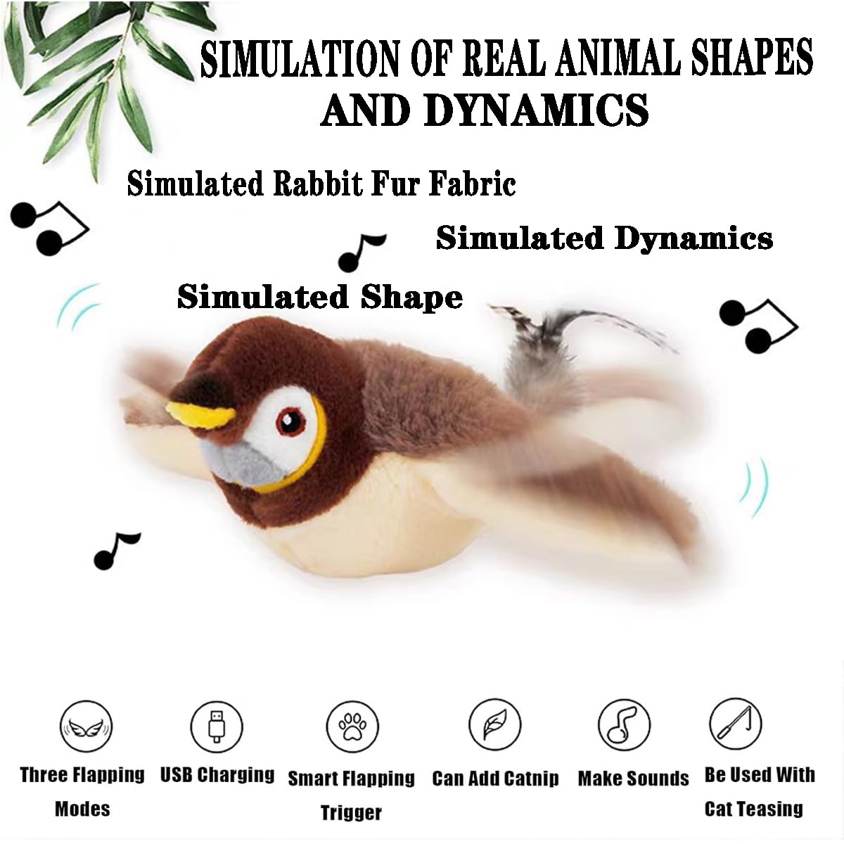 KLROSCAYI Flying Bird Cat Toy, 2025 New Flappy Bird Cat Toy Interactive Chirping Bird Cat Toy for Indoor Cats, Simulated Chirping Bird Cat Toy Flapping Wings - Sparrow*2pcs