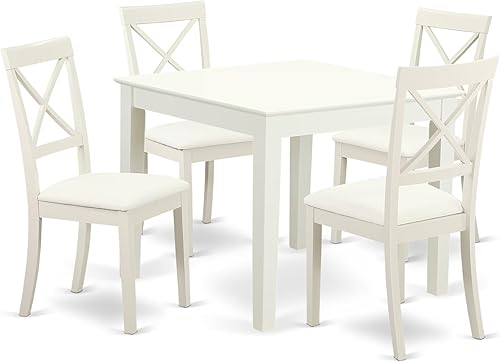 Miniatura 17 de East West Furniture OXBO5-MAH-W - Juego de mesa de comedor de 5 piezas para 4 personas, incluye una mesa de cocina cuadrada y 4 sillas de comedor,