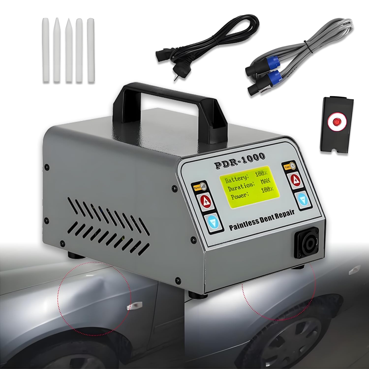 1000W PDR Paintless Dent Removal Tools, zestaw do usuwania wgnieceń lakierniczych, cyfrowy wyświetlacz mocy i czasu, do karoserii samochodowej, motocykla, lodówki