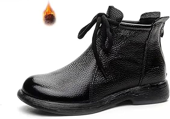 Womens Genuine Leather lace-up flat ankle boots Classic Round Toe Back zipper Soft Bottom Casual Booties Comfortable Vacation Office Anti Slip Leather Boots