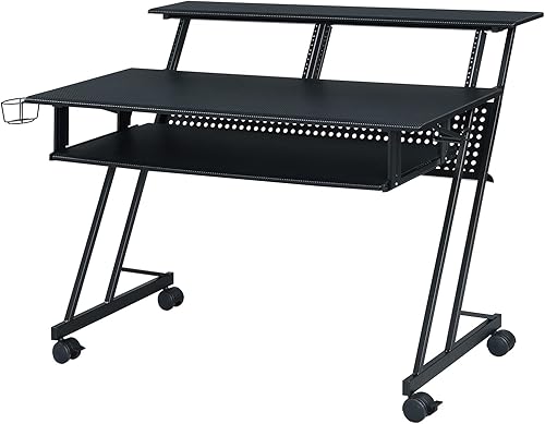 Acme Suitor Wooden Top Music Recording Studio Desk with Keyboard Tray in Black