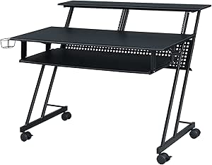 Acme Suitor Wooden Top Music Recording Studio Desk with Keyboard Tray in Black