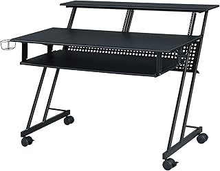 Acme Suitor Wooden Top Music Recording Studio Desk with Keyboard Tray in Black