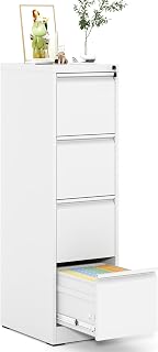 EKJOfficials 4-Drawer Locking Metal File Cabinet Vertical Steel Home Office 18" Deep White Legal/Letter/A4 Organizer