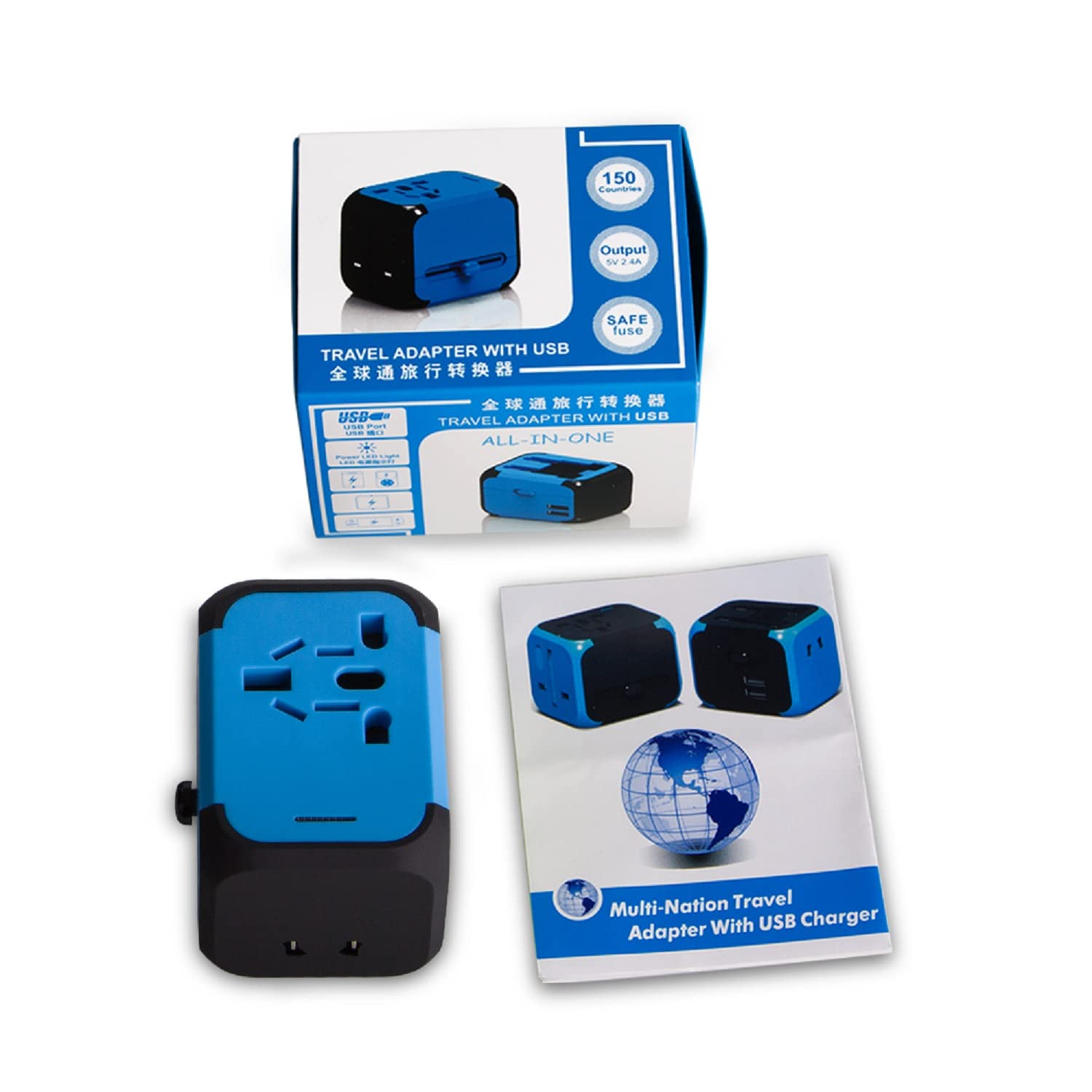 Uniwersalny adapter wtyczki podróżnej International Adapter Adapter z dwoma portami USB dla US EU UK AU około 150 krajów i bezpieczników bezpieczników do tabletu PC, smartfonów aparatów