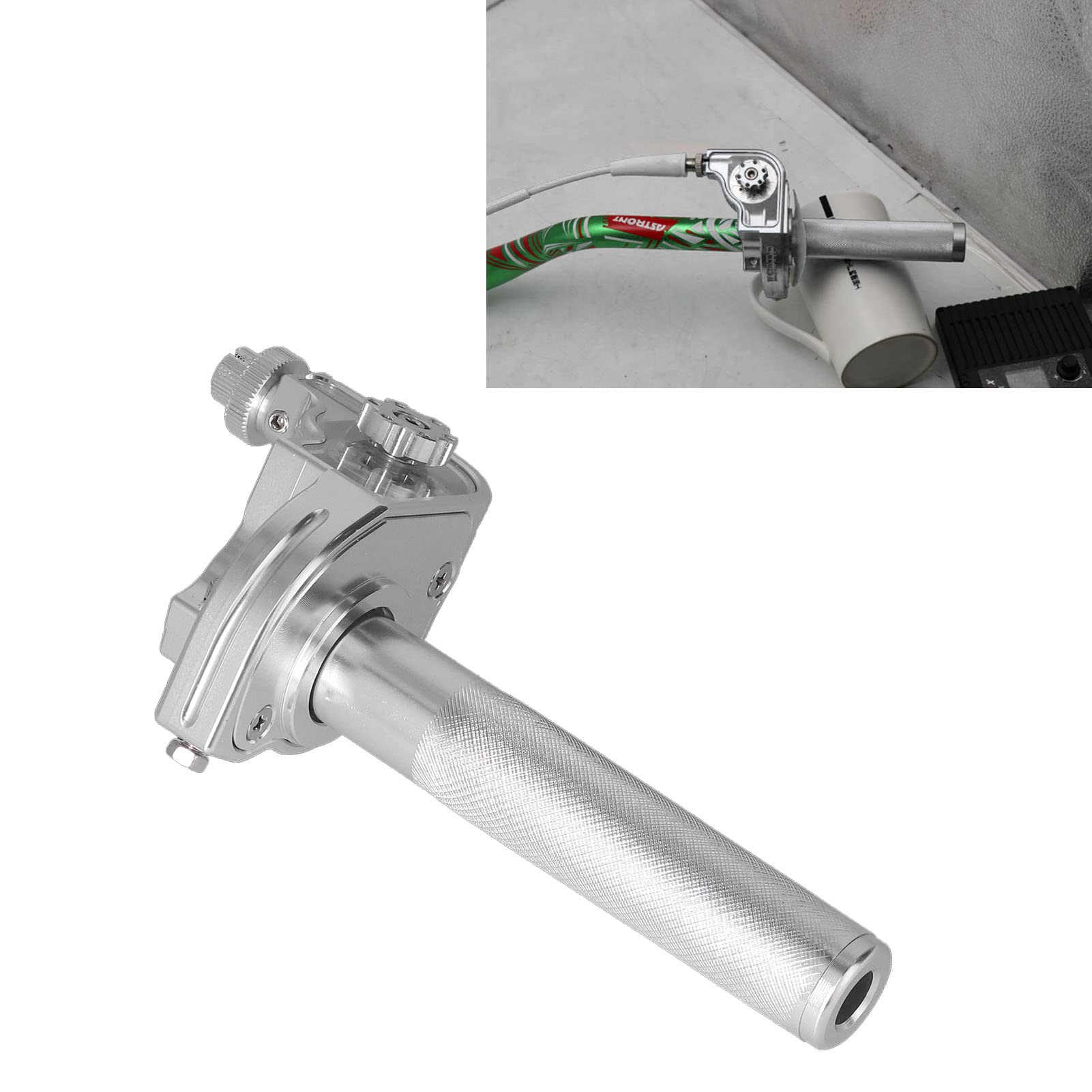 VOBOR Empuñaduras de Acelerador de Aluminio, CNC 22mm/0,87 Pulgadas Manillar, Motocicleta Manija de Acelerador de Repuesto(Plata)