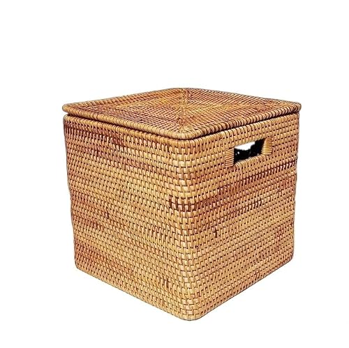 Basket Storage Box Kitchen bedroom Accessories 1 Pack Rattan Woven Certificate Sundries Desktop Tea Table Square with Lid