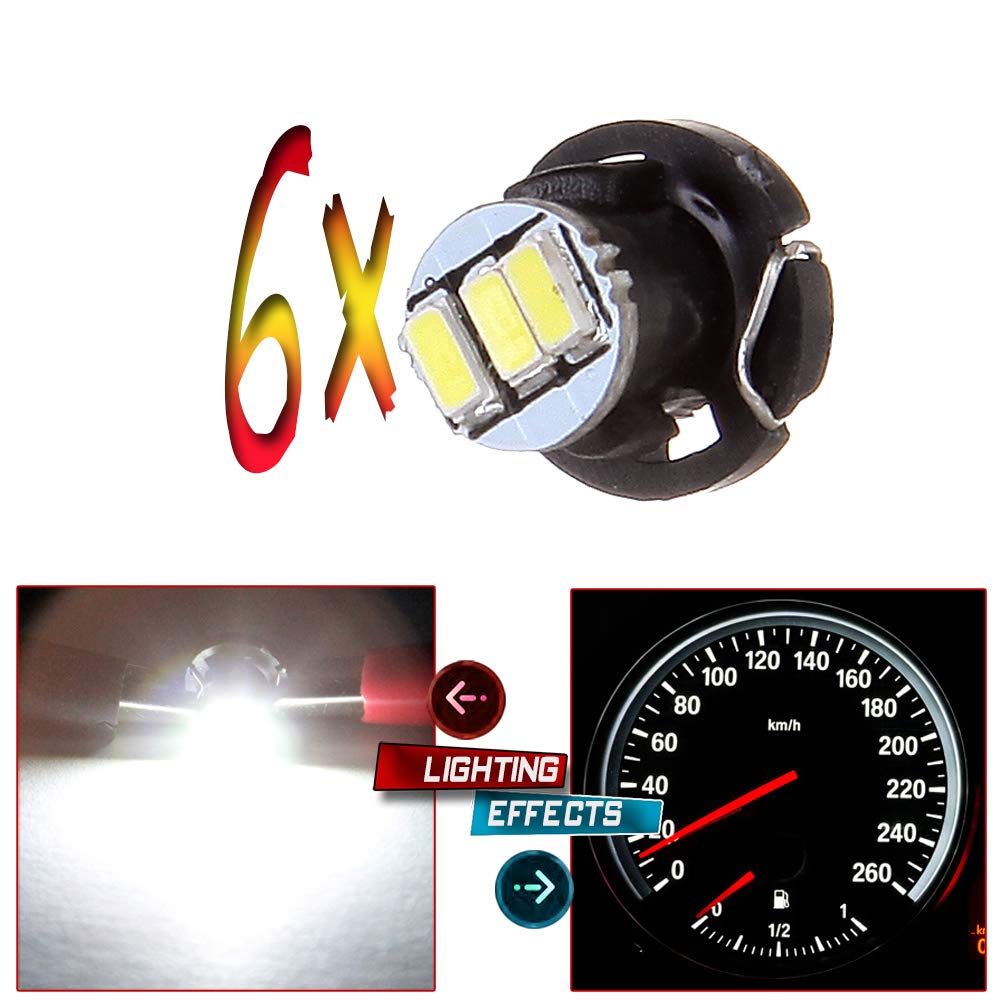 cciyu 6 Pack W hite T4/T4.2 Neo Wedge 3014 SMD A/C Climate Control LED Light Bulb Instrument Gauge Cluster Indicator Light