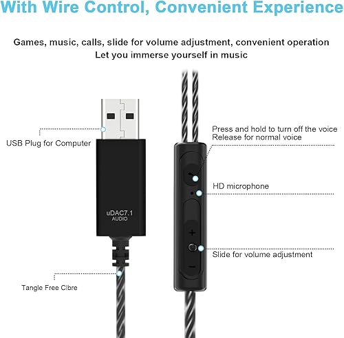 Miniatura 2 de Auriculares USB para computadora con micrófono para PC, auriculares USB internos con cancelación de ruido para laptop, auriculares con cable de 8.2