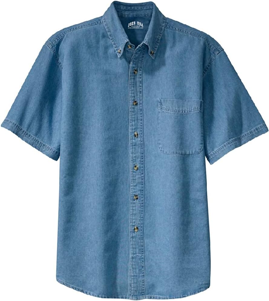 Joe's USA Men's 6.5-Ounce Short Sleeve Denim Shirts in Sizes XS-6XL