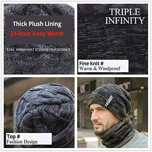  Winter Beanie Hats Scarf Set Warm Knit Hats Skull Cap Neck Warmer with Thick Fleece Lined Hat & Scarf for Men Women Gift