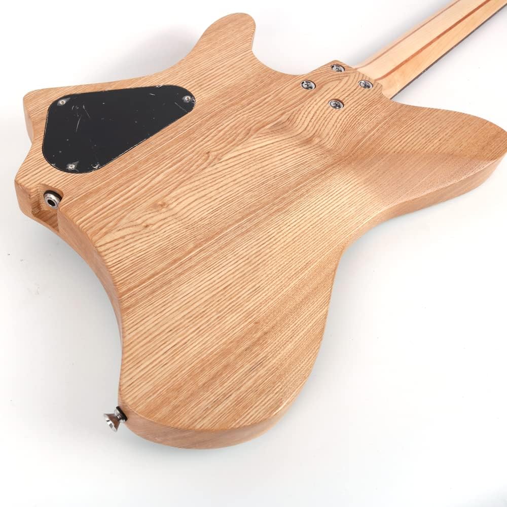 Back view of the headless guitar showing the output jack