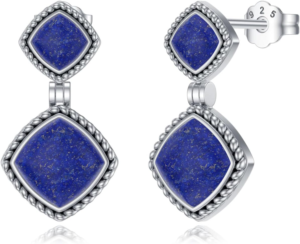 Natural Lapis Lazuli Earrings 925 Sterling Silver Genuine Blue Lapis Drop Dangle Earrings Jewelry Gifts for Women