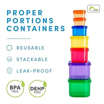 Home Spirit Proper Portions 21-Day Portion Control Containers 2 Sets, Sized for Weight Loss, Bariatric & Calorie-Based Meal Plans