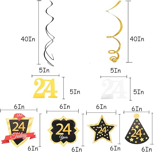 Miniatura 373 de LINGTEER Happy 65th Birthday Decorations Set - 12Pcs Black & Gold Swirls Streamer,Happy Birthday Bunting Banner,Cheers to 65 Years Old Bday Party