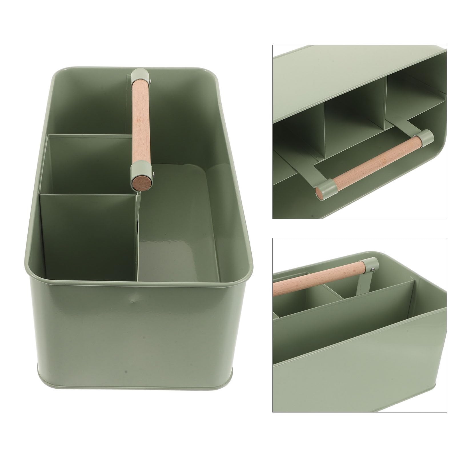 Panier de Jardinage en Fer à 4 Compartiments avec Poignée en Bois