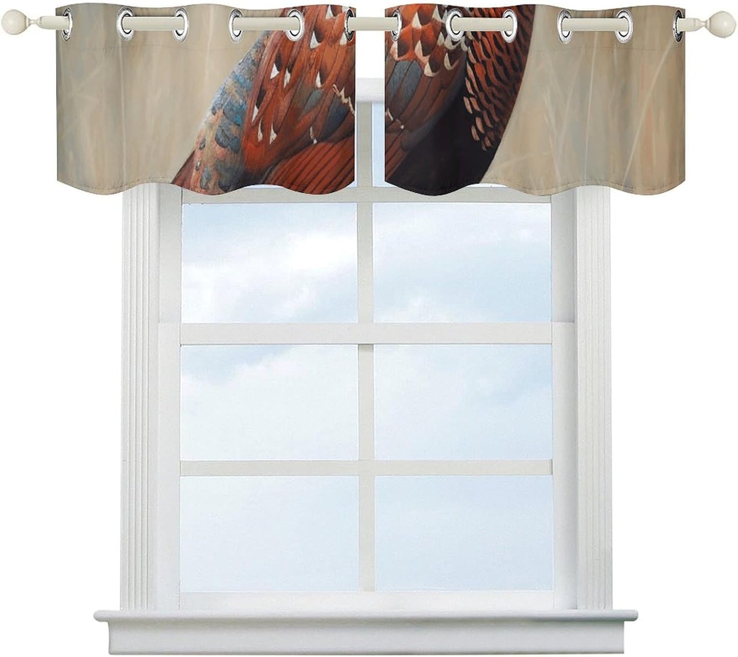 Red Pheasant Valances for Window 2 Panels. Light Filtering Curtains Farmhouse Short Small Valance.Modern Curtains for Windows Living Room Kitchen Over Sink.