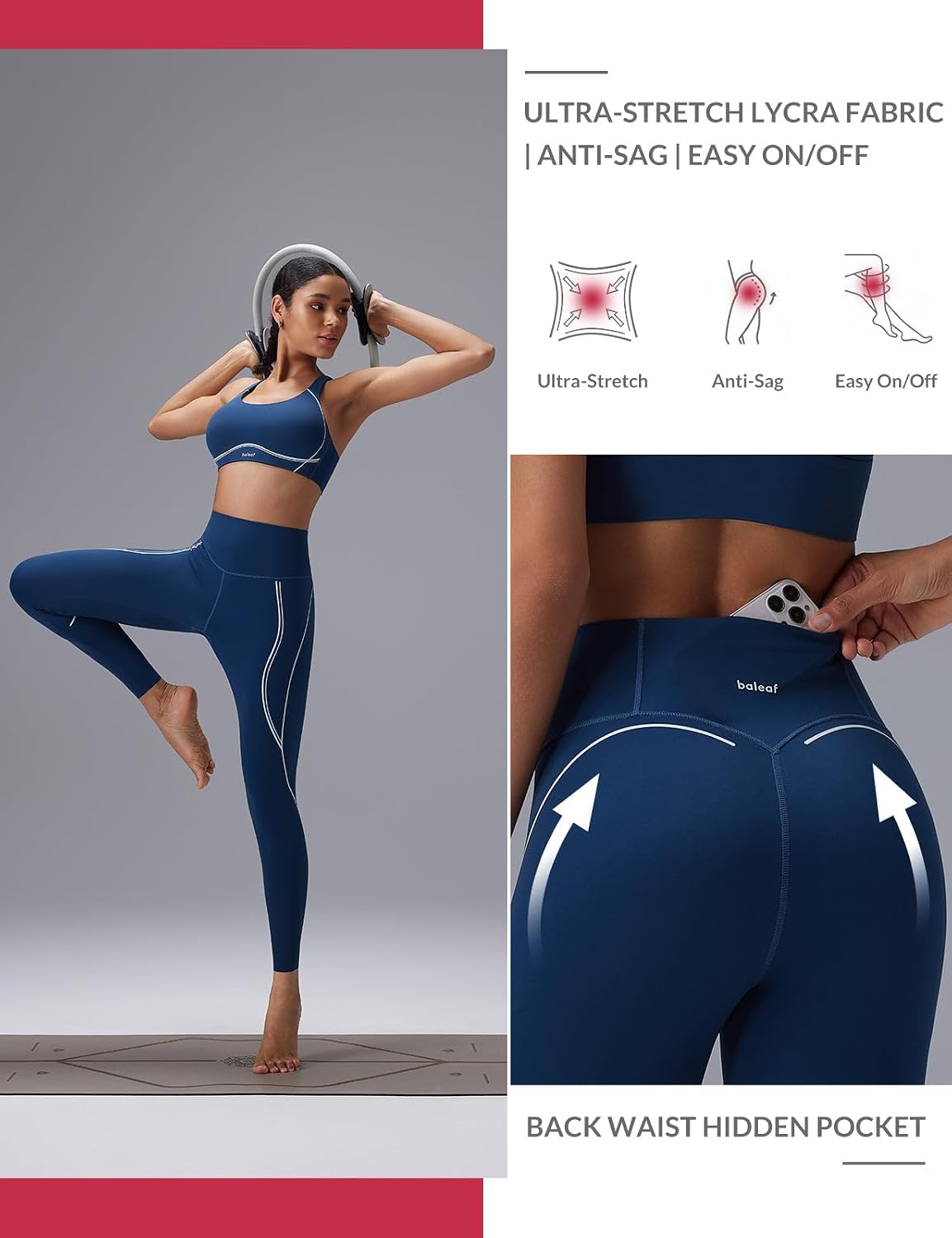 baleaf Freeleaf Broadway High Waisted Legging for Women, 25" Dance Yoga Workout Leggings with Pockets Soft Athletic Pants